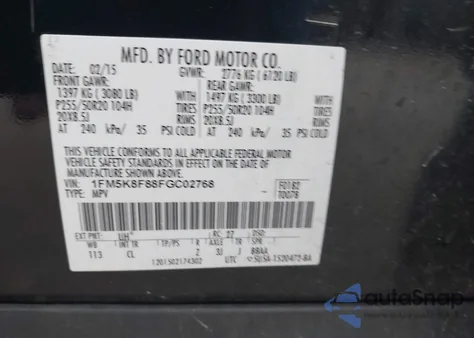 2015 Ford Explorer Limited z USA, uszkodzony, nr VIN 1FM5K8F88FGC02768